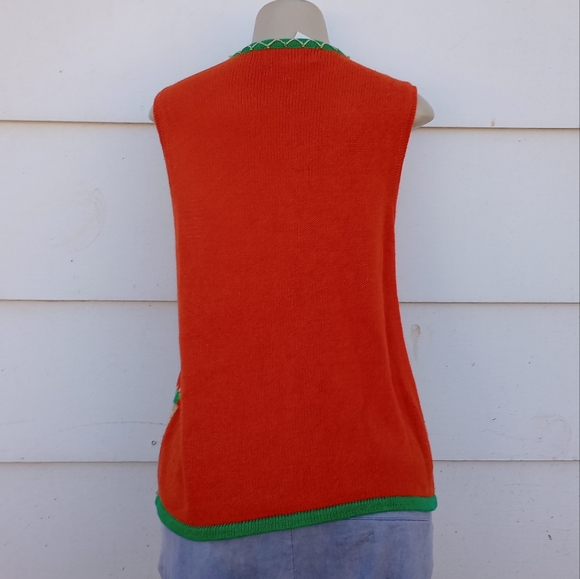 Vintage Orange Christmas Sweater Vest - Picture 7 of 9